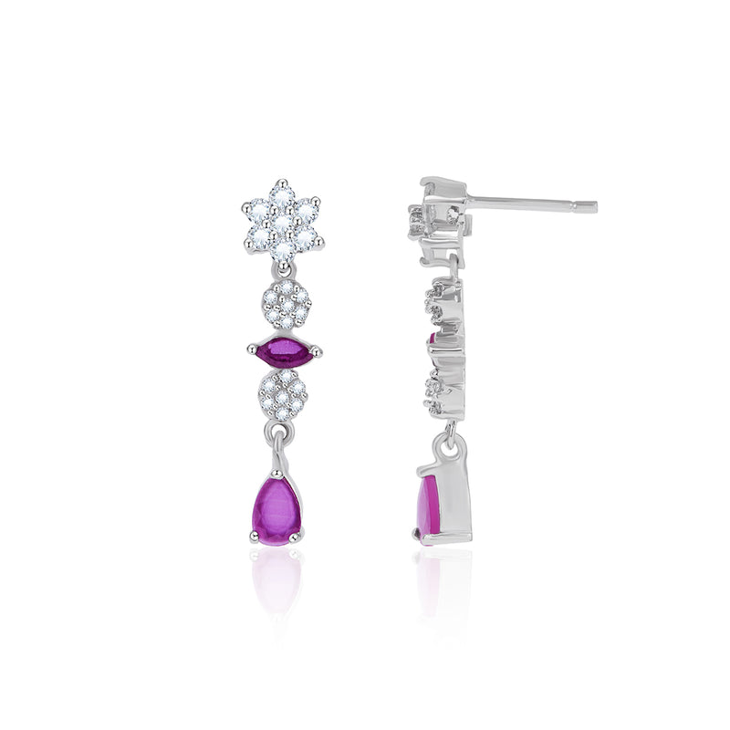 Silver Shine Pink & White Zircon Dangling earrings