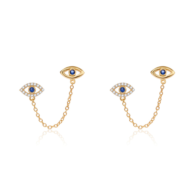 18k Gold Plated Evil Eye Double Piercing Earrings