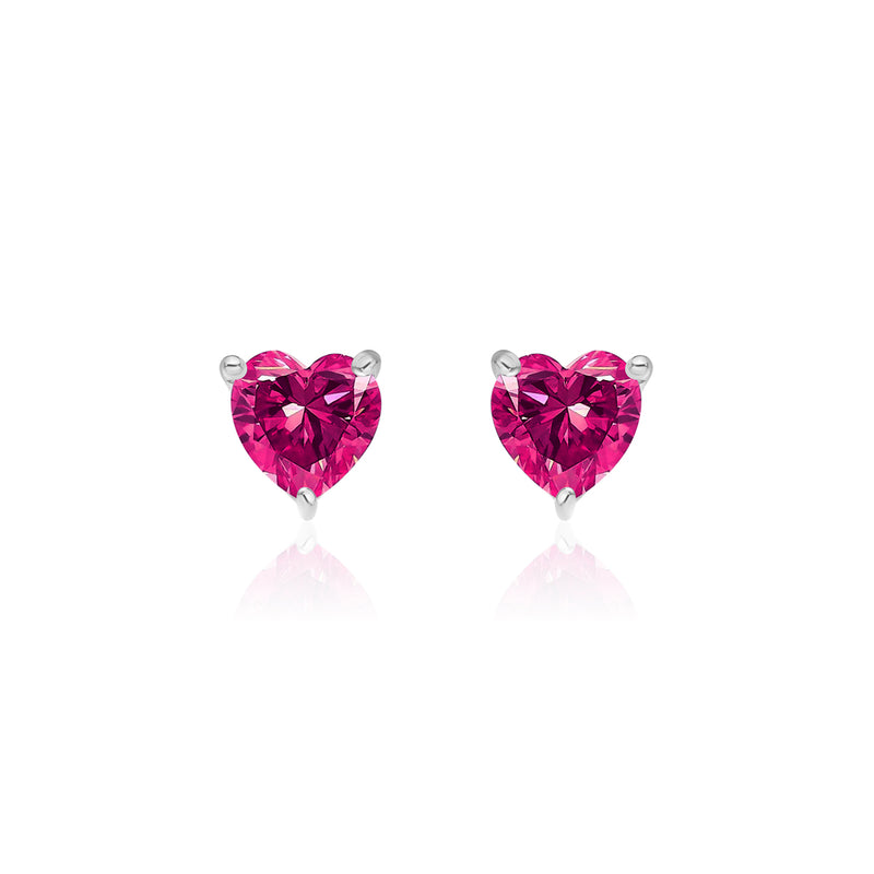 Pink Heart Zircon Silver Earrings