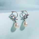 Silver Studded Natural Pearl Cluster Earrings