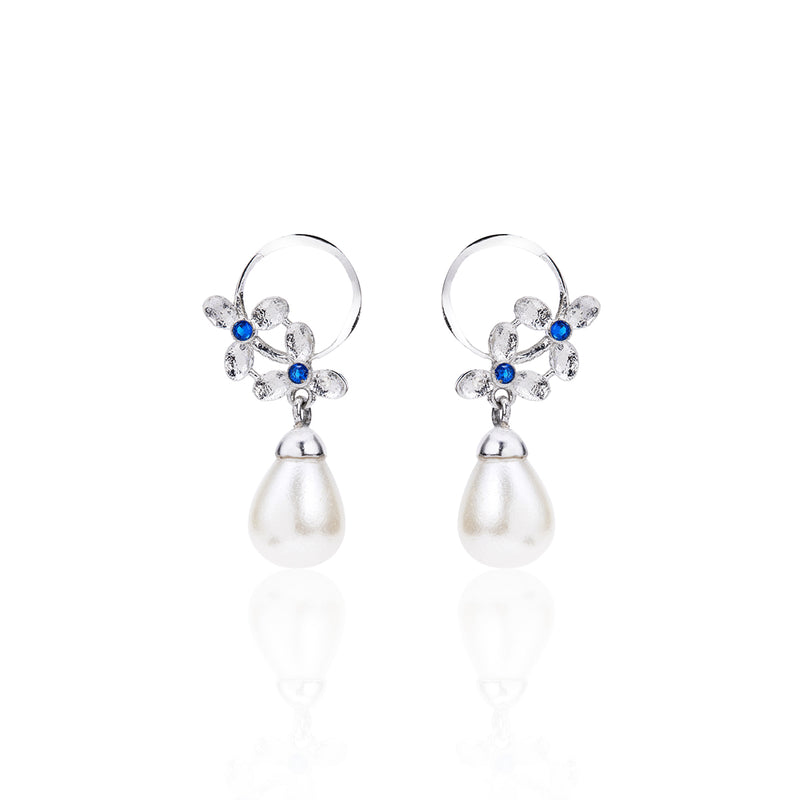 Silver Studded Natural Pearl Cluster Earrings