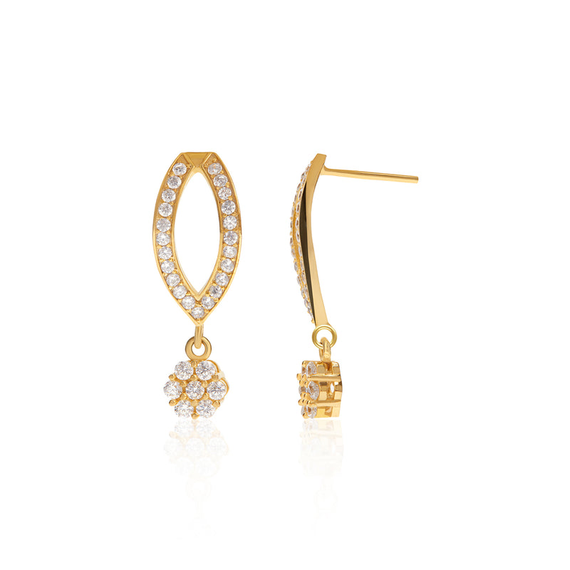 18k Gold Plated Silver Dangling Cluster Earrings