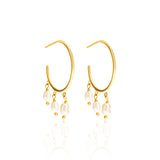 18k Gold Plated Silver Dangling Freshwater Pearl Hoops