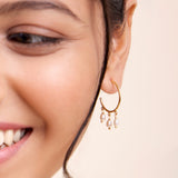 18k Gold Plated Silver Dangling Freshwater Pearl Hoops