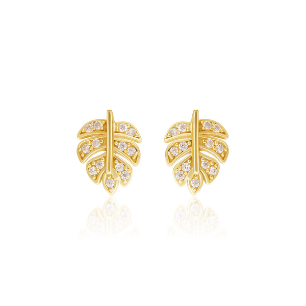 18k Gold Plated Silver Leaf Stud Earrings