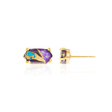 18k Gold Plated Silver Amethyst Copper Turquoise Stud Earrings