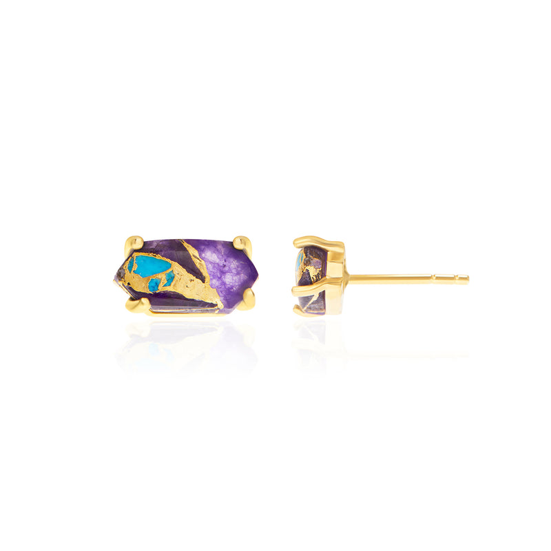 18k Gold Plated Silver Amethyst Copper Turquoise Stud Earrings