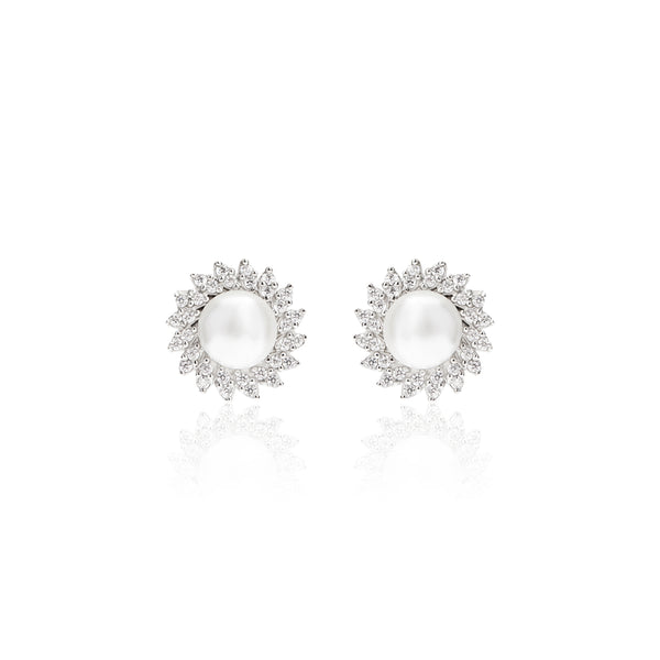 Statement Silver Natural Pearl Stud Earrings