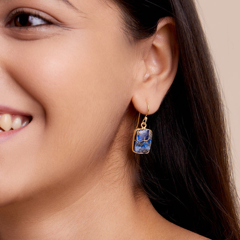 18k Gold Plated Silver Sapphire Copper Turquoise Earrings
