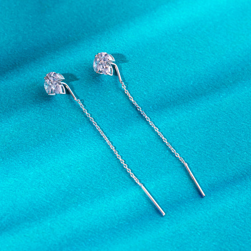 Silver Floral Zircon Thread Earrings