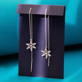 Silver Snowflake Zircon Thread Earrings