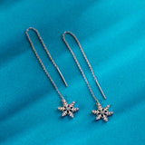 Silver Snowflake Zircon Thread Earrings