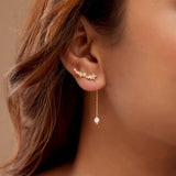 18K Gold Plated Silver Star And Dangling Pearl Jacket Earrings