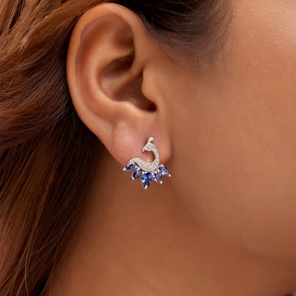 Silver Peacock Tanzanite and Zircon Studded Earrings