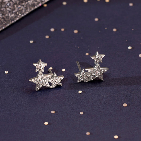 Silver Star Zircon Studded Climber Earrings