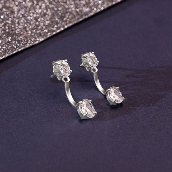 Silver Oval Solitaire Jacket Earrings