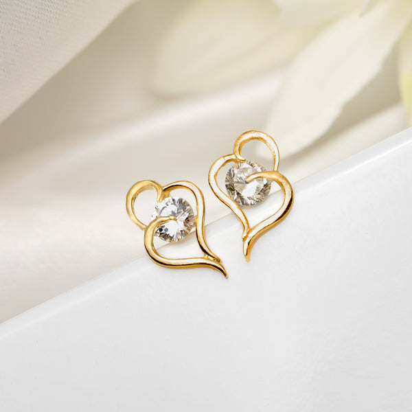 18K Gold Plated Silver Heart Zircon Stud Earrings