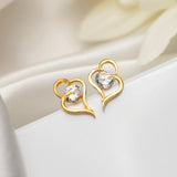 18K Gold Plated Silver Heart Zircon Stud Earrings