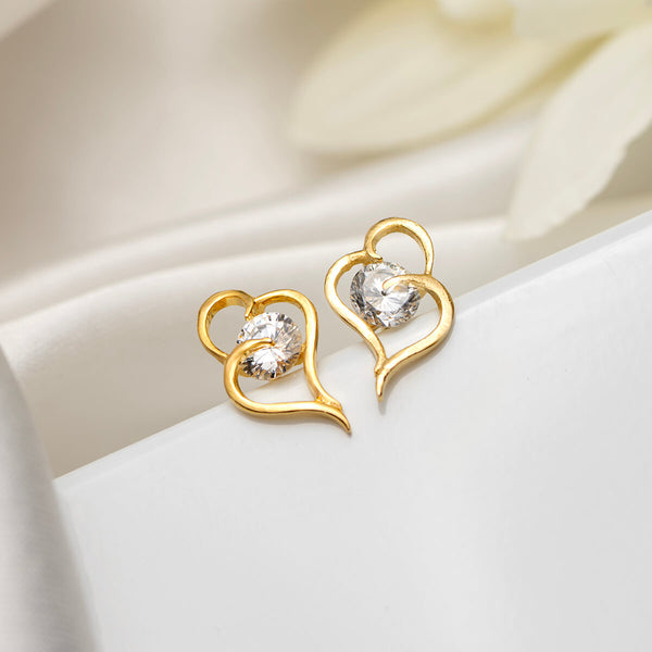 18K Gold Plated Silver Heart Zircon Stud Earrings