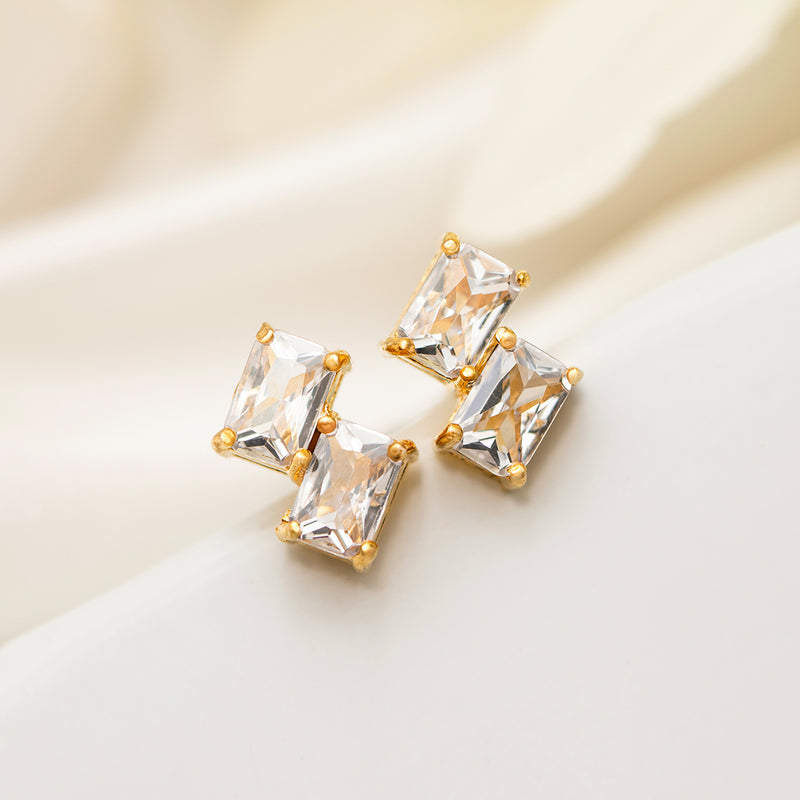 18K Gold Plated Silver Twin Zircon Studs