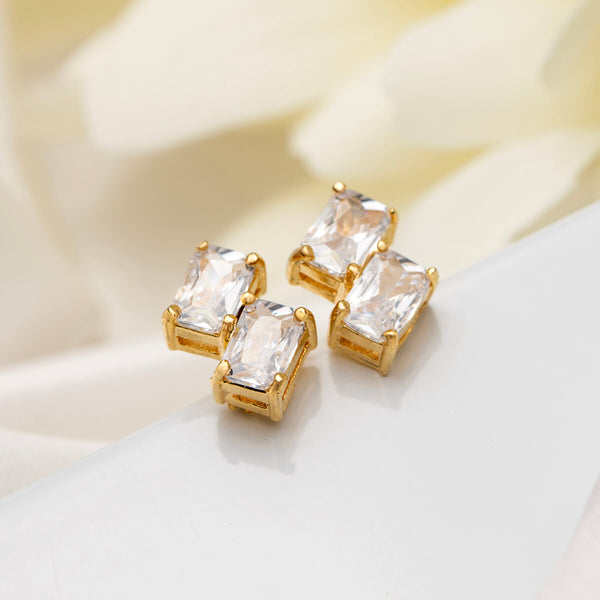 18K Gold Plated Silver Twin Zircon Studs