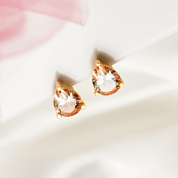 18K Gold Plated Silver Champagne Pear Zircon Studs