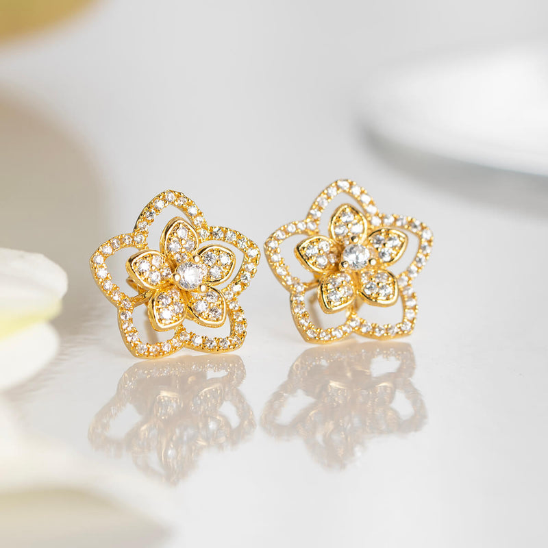 18K Gold Plated Silver Statement Floral Studs