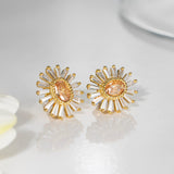 18K Gold Plated Silver Oval Champagne Zircon Earrings