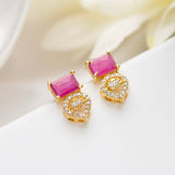 18K Gold Plated Silver Red Square & Drop Shaped Zircon Earrings