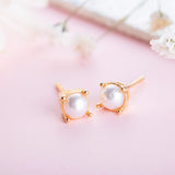 18K Gold Plated Silver Elegant Pearl Studs