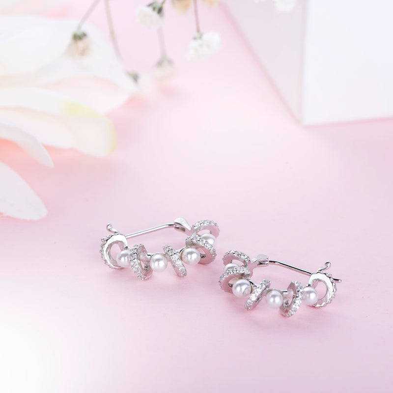 Silver Zircon Statement Pearl Hoops