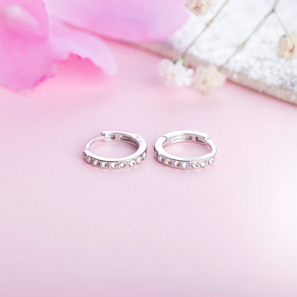 Silver Minimal Zircon Mini Hoop Earring