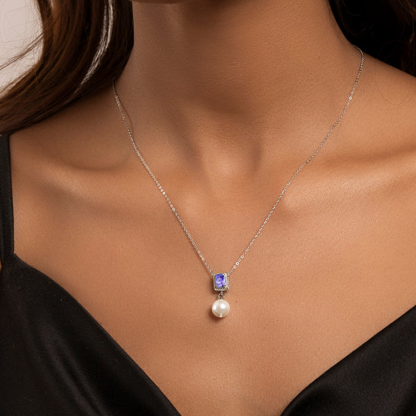 Silver Amethyst Zircon And Natural Pearl Set