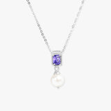 Silver Amethyst Zircon And Natural Pearl Set