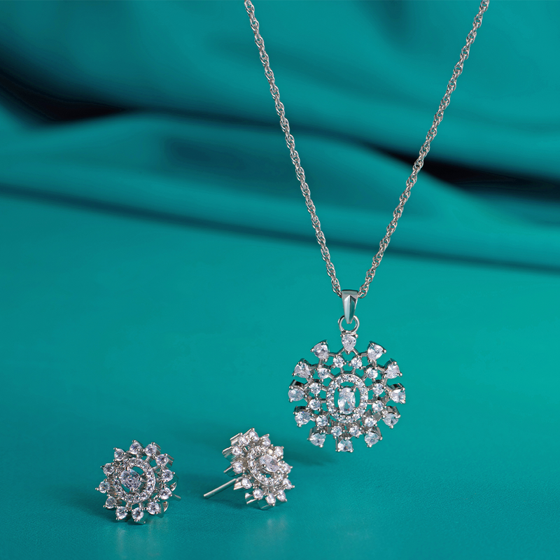 Zircon Cluster Silver Set