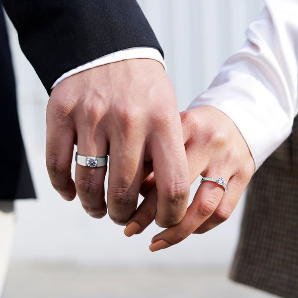 Silver Zircon Classic Couple Rings