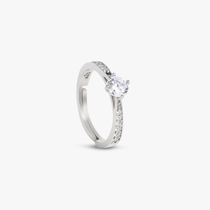 Silver Classic Solitaire Studded Ring