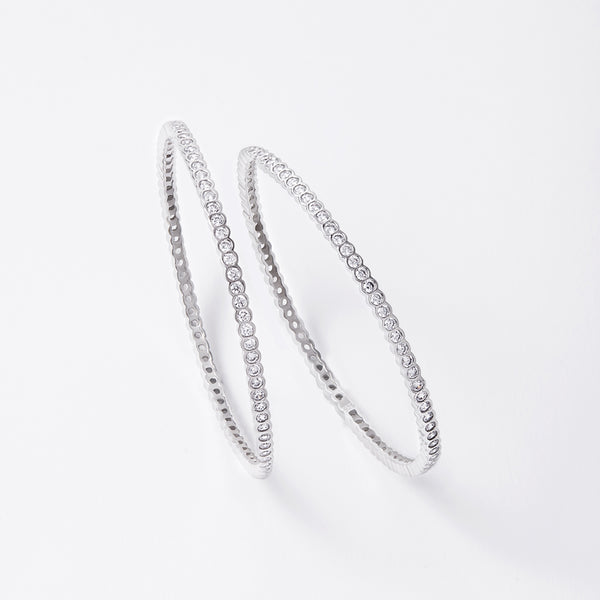 Minimal Zircon Studded Silver Bangles - Set of 2