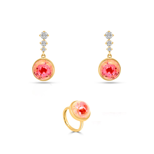 Pink Dry Flower Silver Jewellery Set