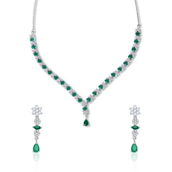 Sparkling Green & White Zircon Silver Set