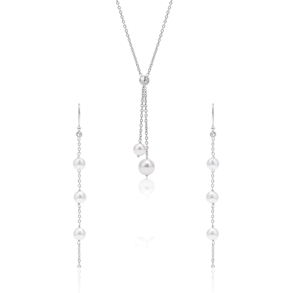 White Pearls Silver Dangling Jewellery Set