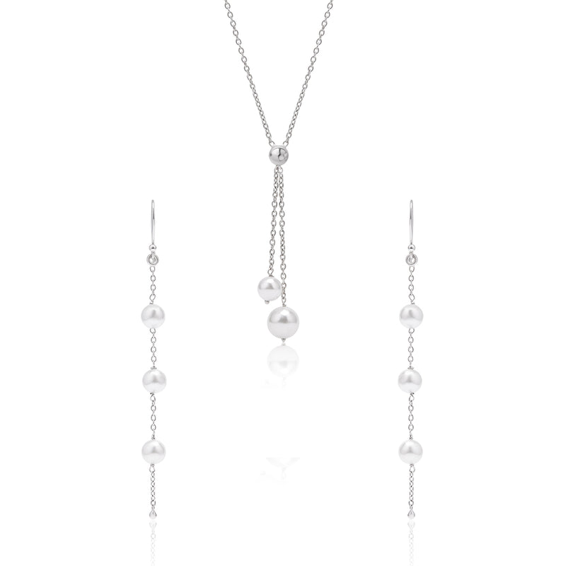 White Pearls Silver Dangling Jewellery Set