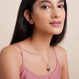 Silver Navratna Cluster Necklace & Earring Set
