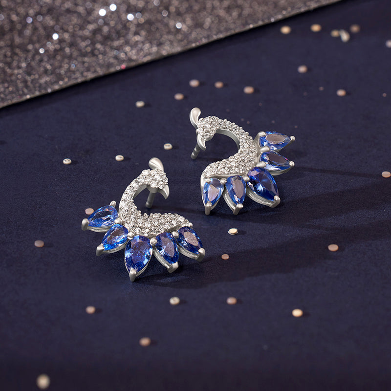 Silver Peacock Tanzanite and Zircon Studded Jewellery Set