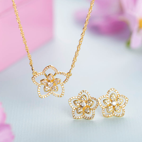 18K Gold Plated Silver Statement Floral Jewellery Set