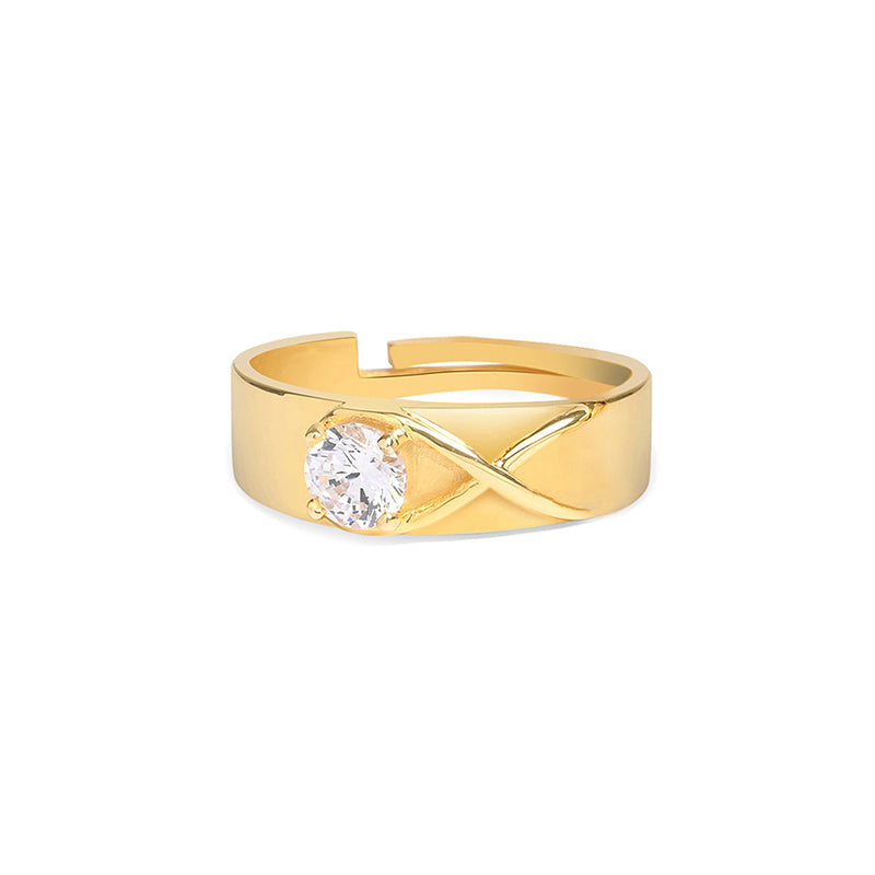 18K Gold Plated Silver Solitaire Men's Ring