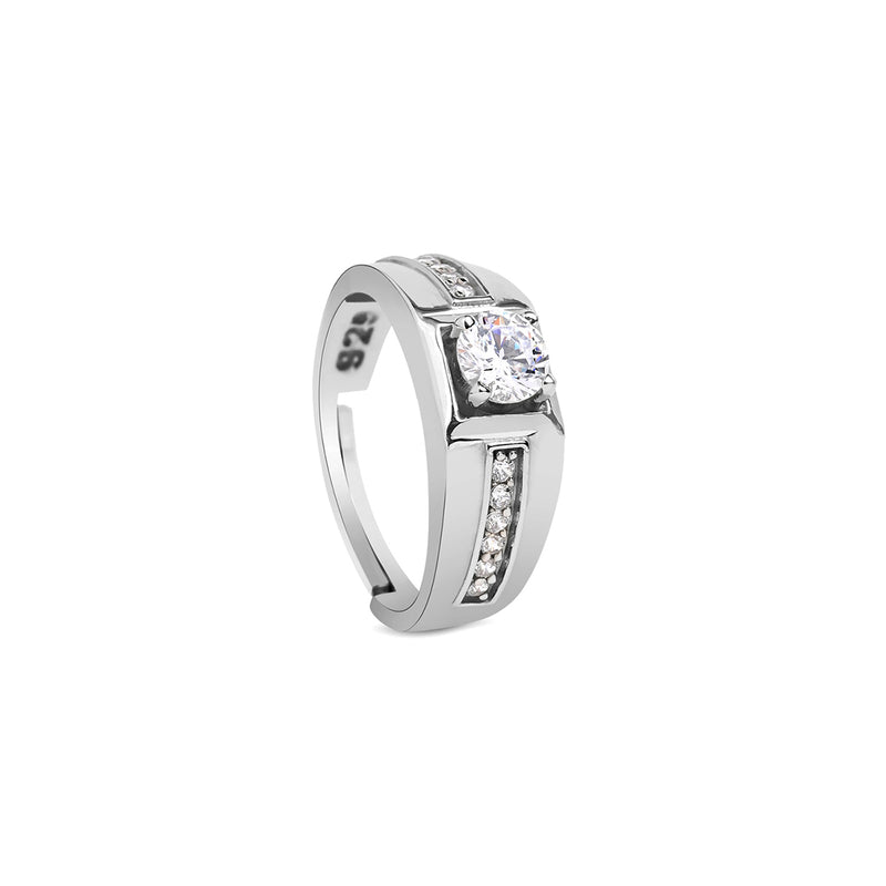 Silver Solitaire Zircon Studded Men's Ring