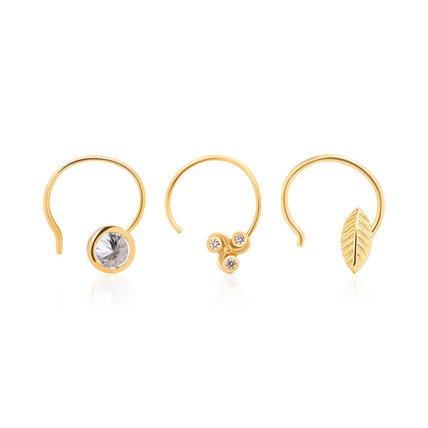 Set of 3 - Dainty 18K Gold Plated Silver Nose Pins
