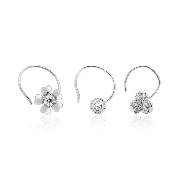 Set of 3 - Elegant Silver Nose Pins
