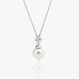 Natural Pearl And Zircon Silver Necklace